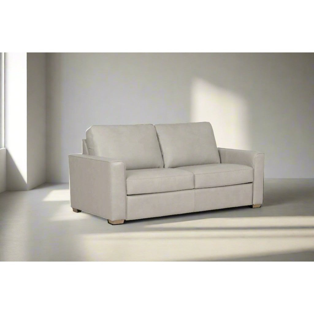 Livorno Leather 59" Full Pop-Up Sleeper Loveseat in Pearl Leather with Cool Memory Foam Mattress