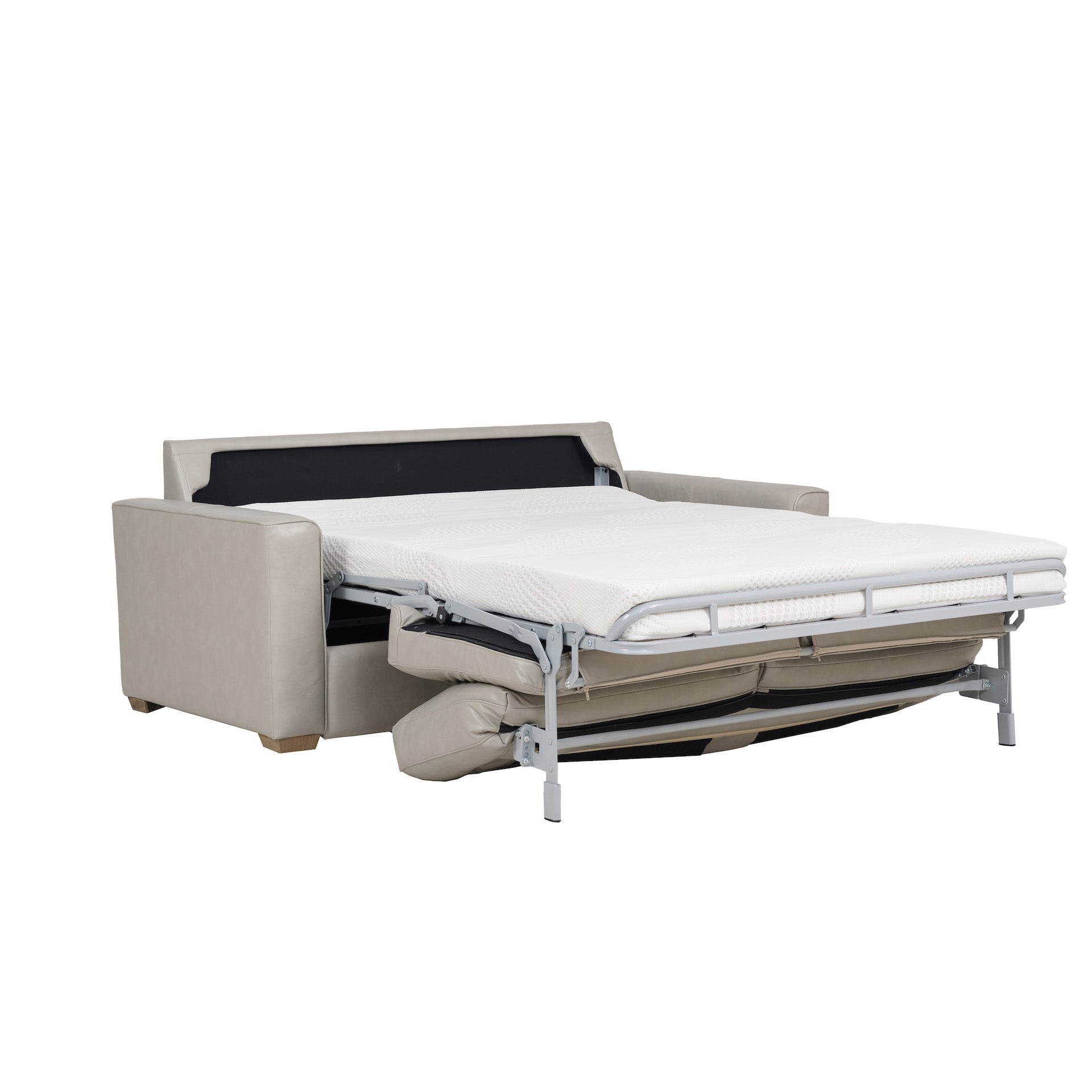Livorno Leather 59" Full Pop-Up Sleeper Loveseat in Pearl Leather with Cool Memory Foam Mattress