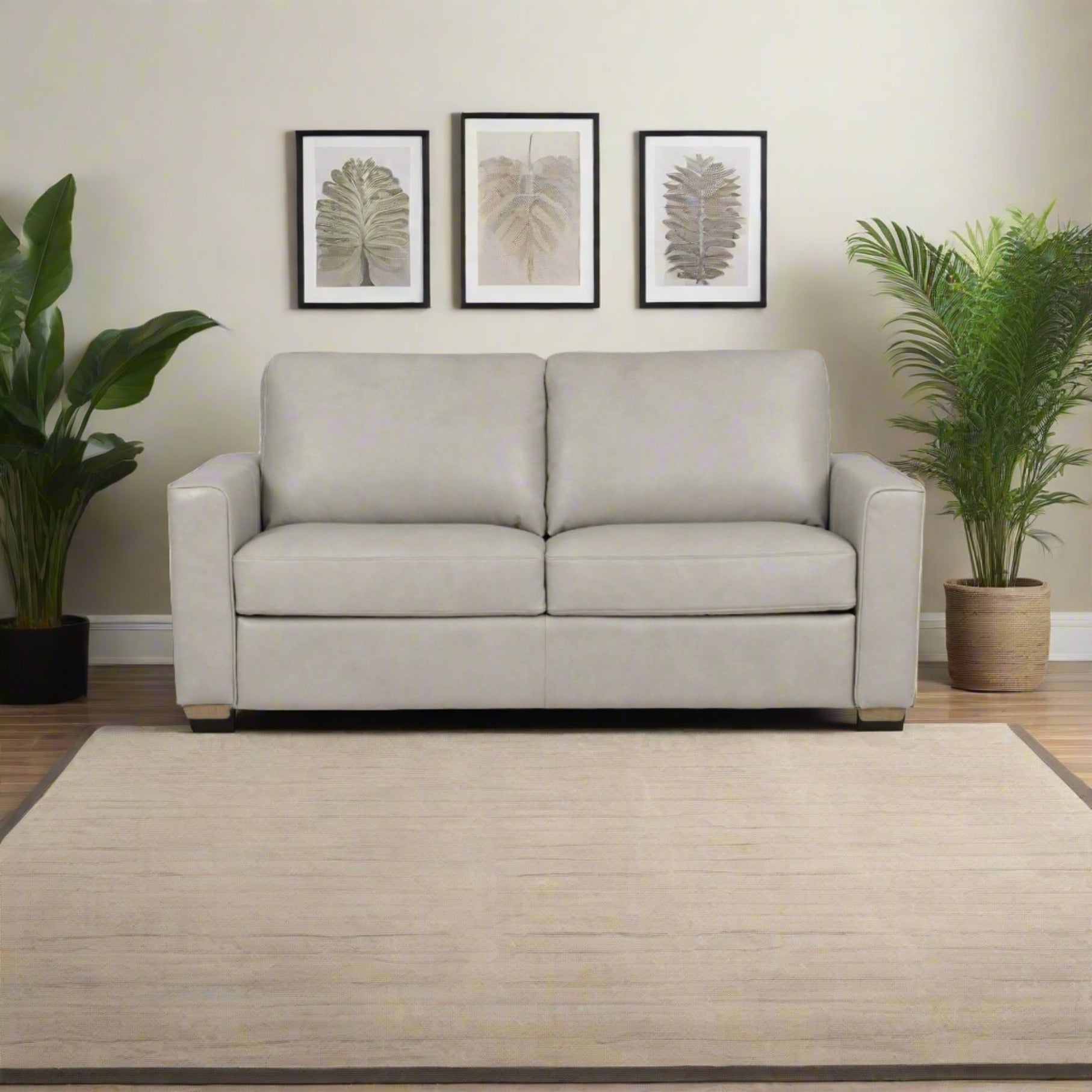Livorno Leather 59" Full Pop-Up Sleeper Loveseat in Pearl Leather with Cool Memory Foam Mattress