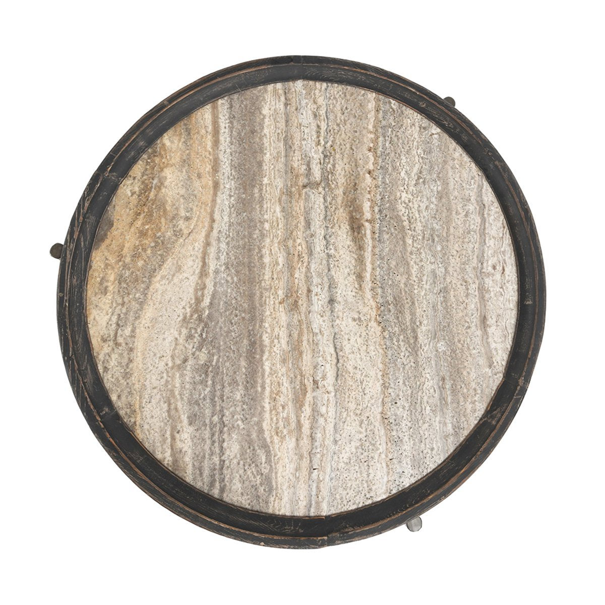 Dakota Round Coffee Table Weathered Black/Travertine