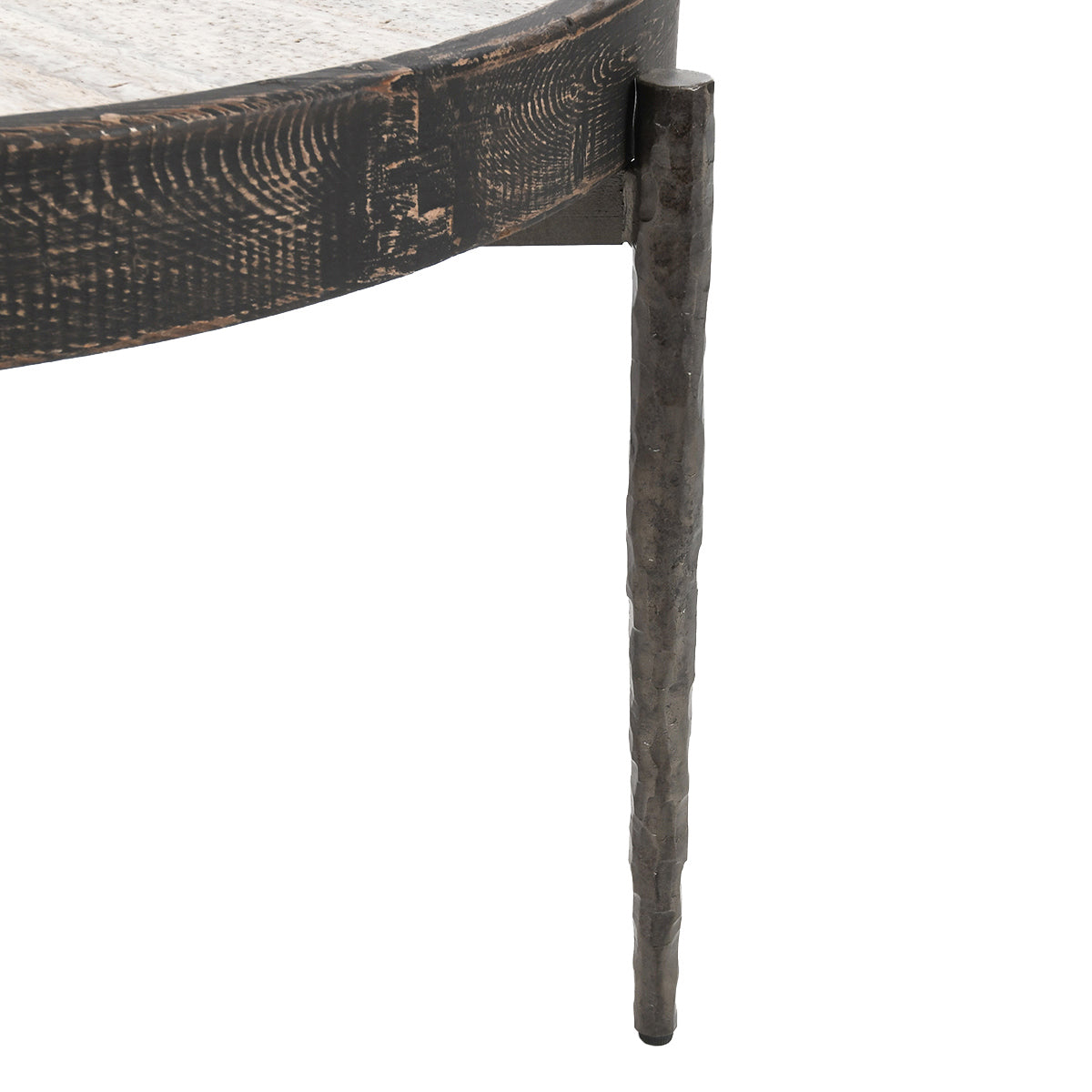 Dakota Round Coffee Table Weathered Black/Travertine