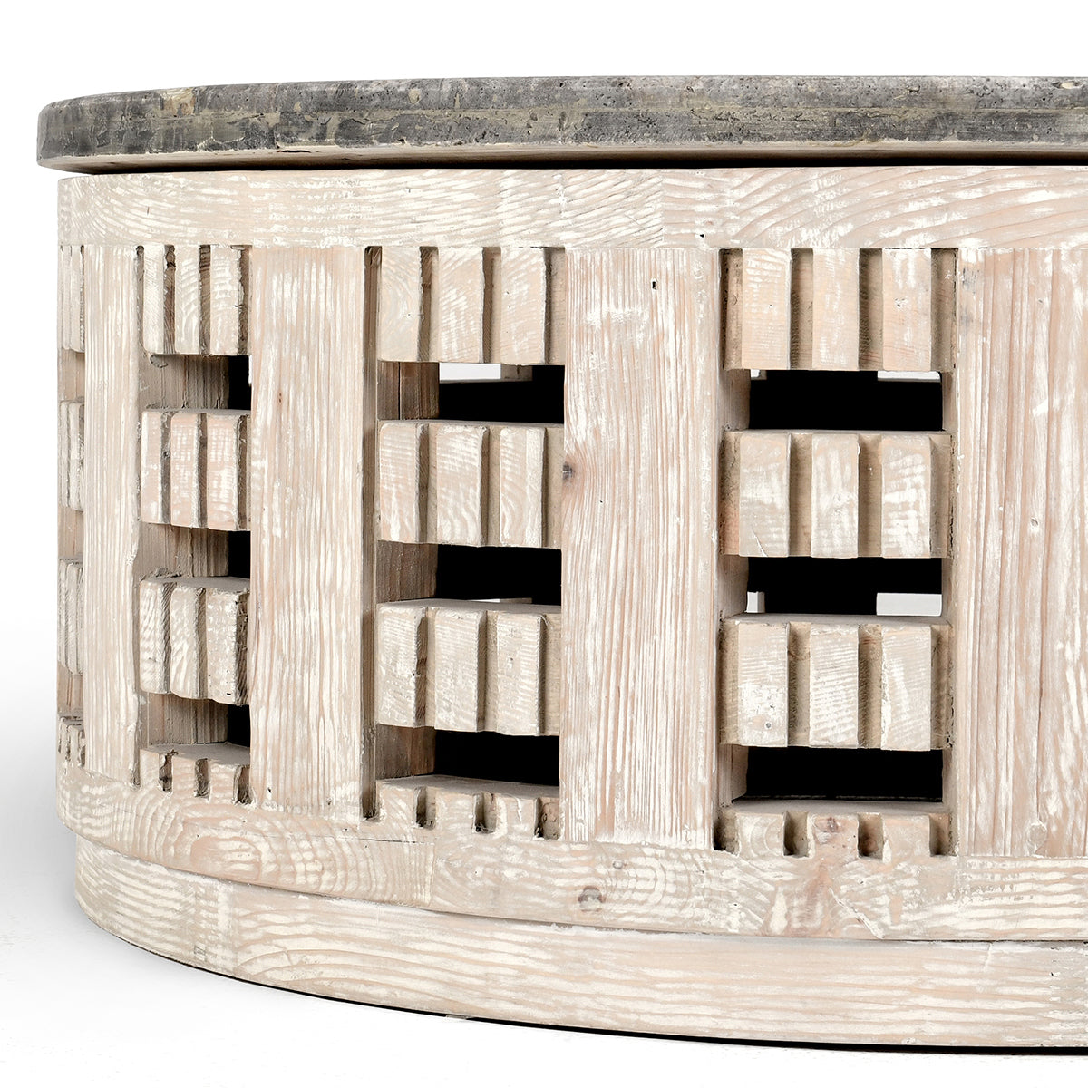 Travertine Marble & Reclaimed Pine 41" Round Coffee