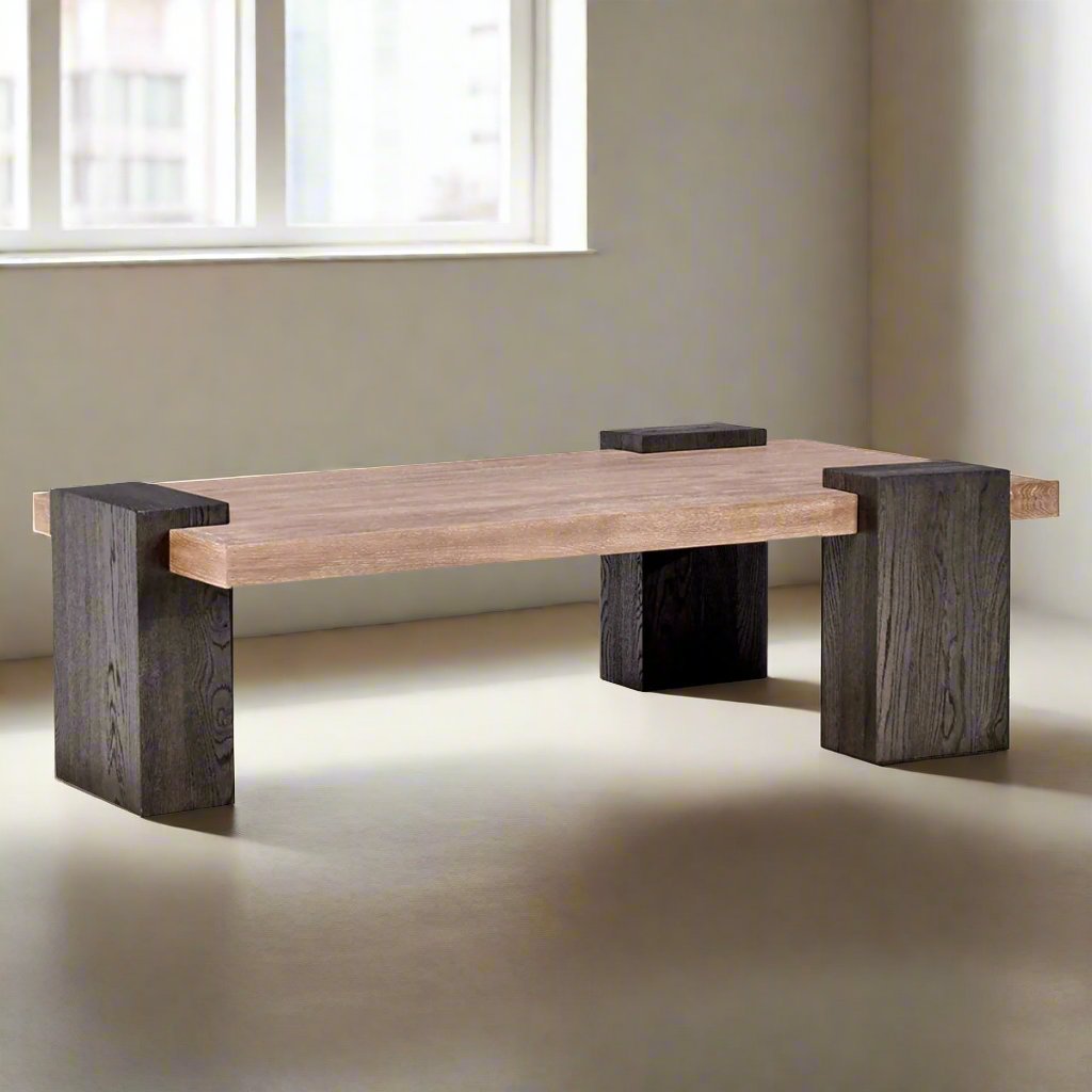Designer Two-Tone 62" Coffee Table Natural Walnut Finish