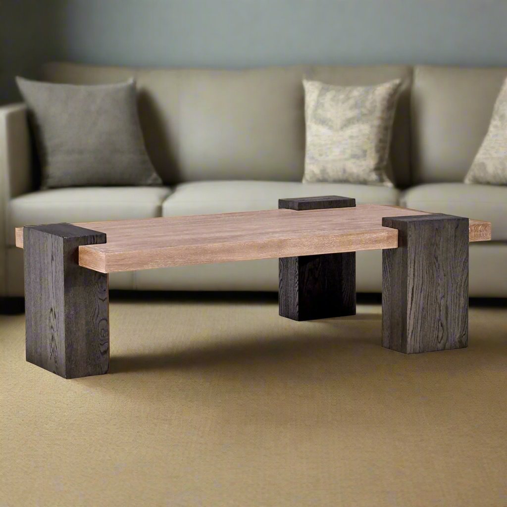 Designer Two-Tone 62" Coffee Table Natural Walnut Finish