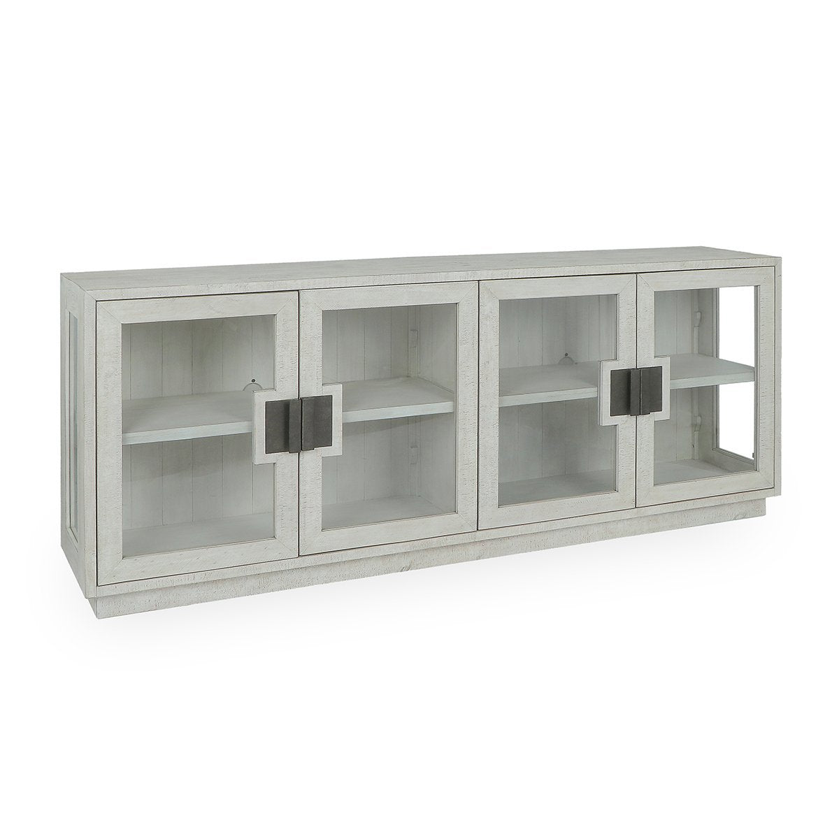 Larson Reclaimed Pine 4-Door Cabinet Distressed Ivory 90"
