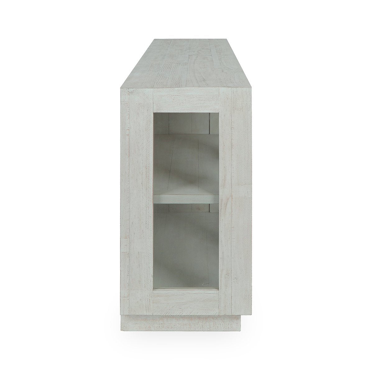 Larson Reclaimed Pine 4-Door Cabinet Distressed Ivory 90"