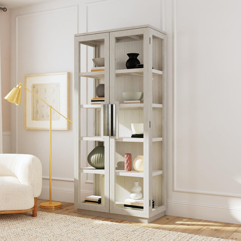 Display Cabinet 82" Distressed Ivory "Larson"