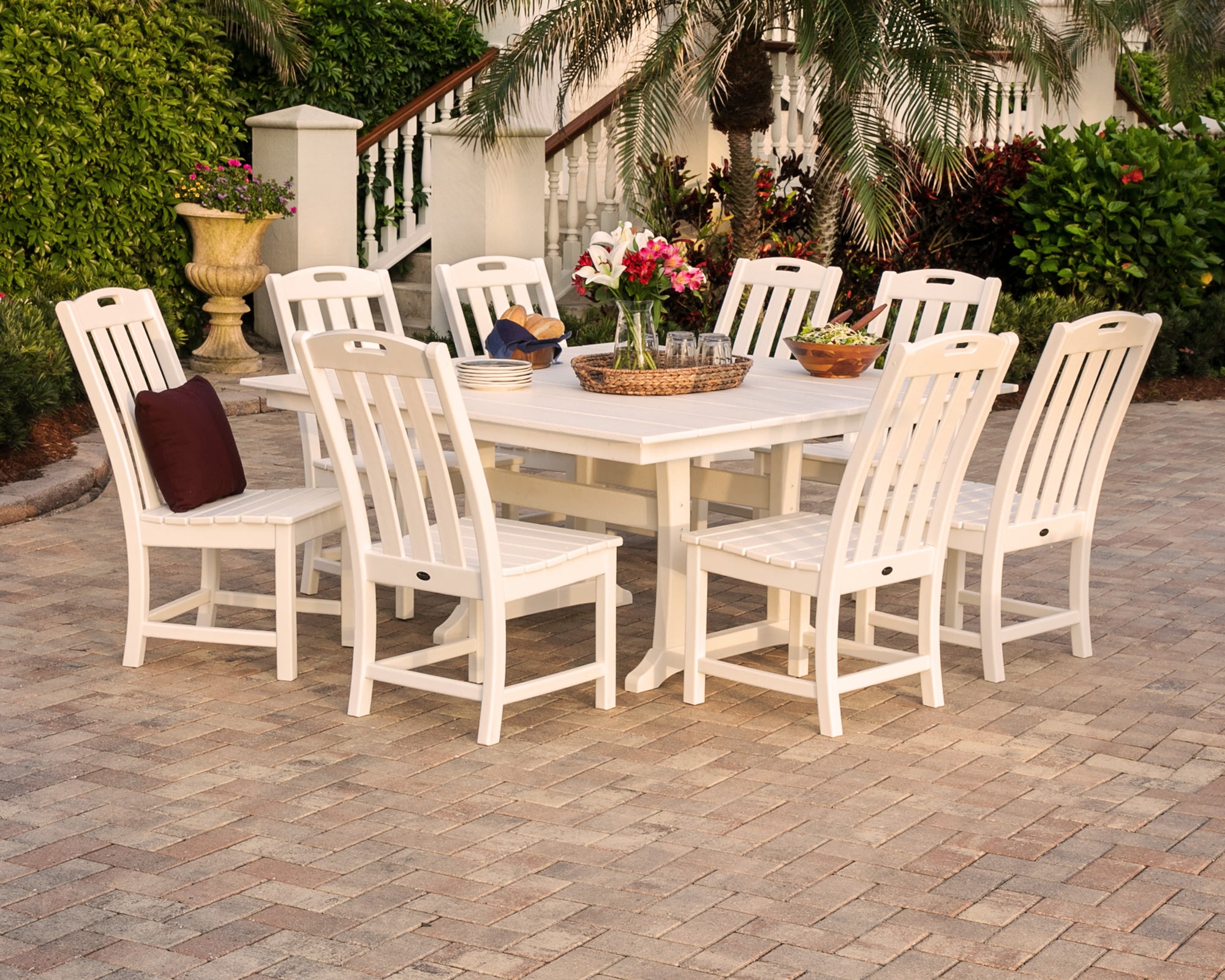 POLYWOOD Outdoor 59" Square Dining Table - Farmhouse or Nautical Trestle Style , Counter or Dining Height Table