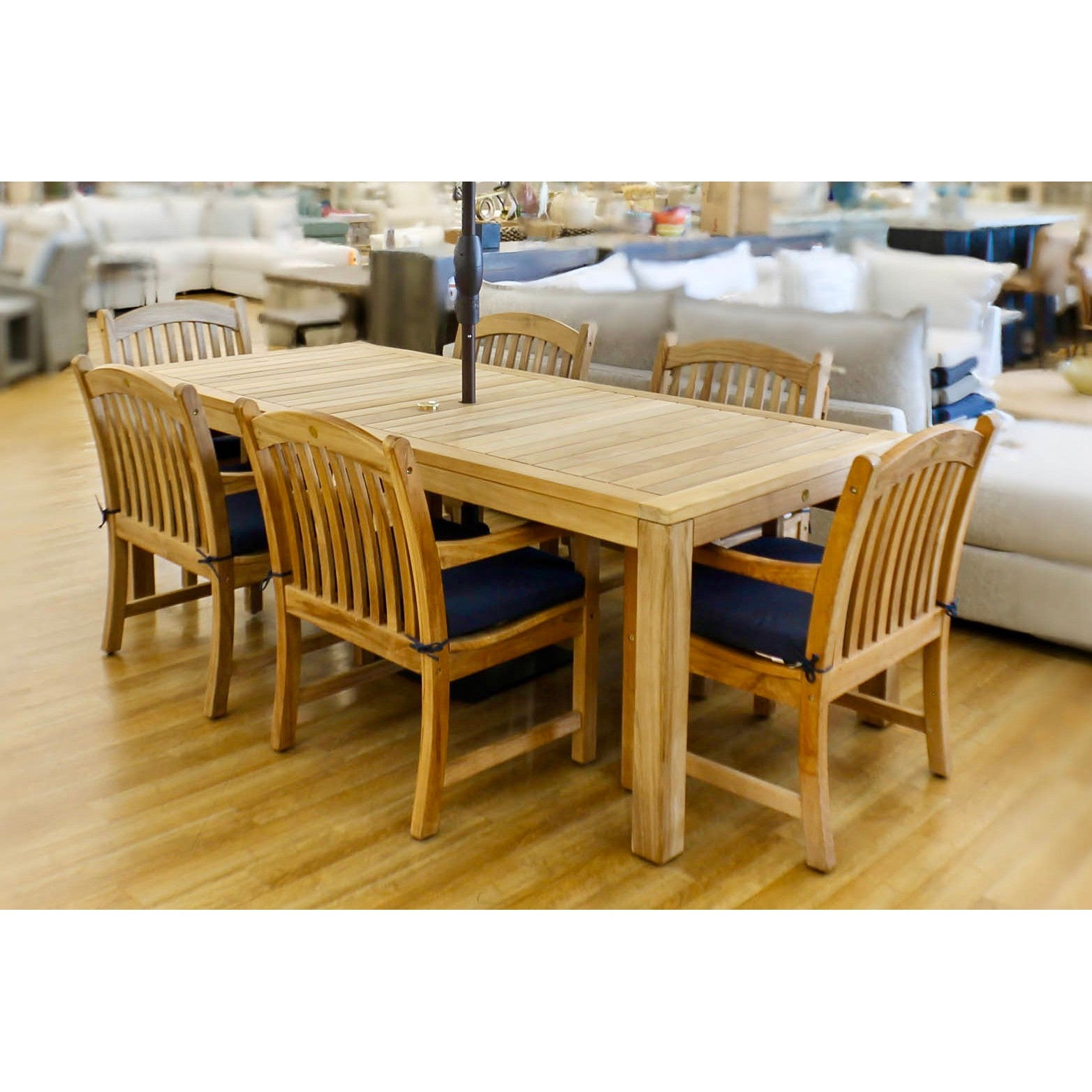 Katana Teak 7pc Outdoor Dining Set (Teak 86" Rectangular Table with 6 Teak Tista Armchairs +FREE Cushions +FREE Umbrella +FREE Cover)