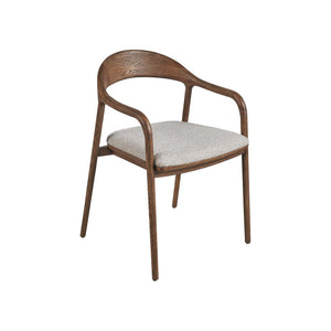 Universal Echo dining arm chair in Medium Brown Oak, three-quarter angle view — view 2