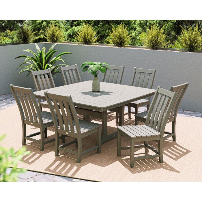 POLYWOOD Outdoor 59" Square Dining Table - Farmhouse or Nautical Trestle Style , Counter or Dining Height Table