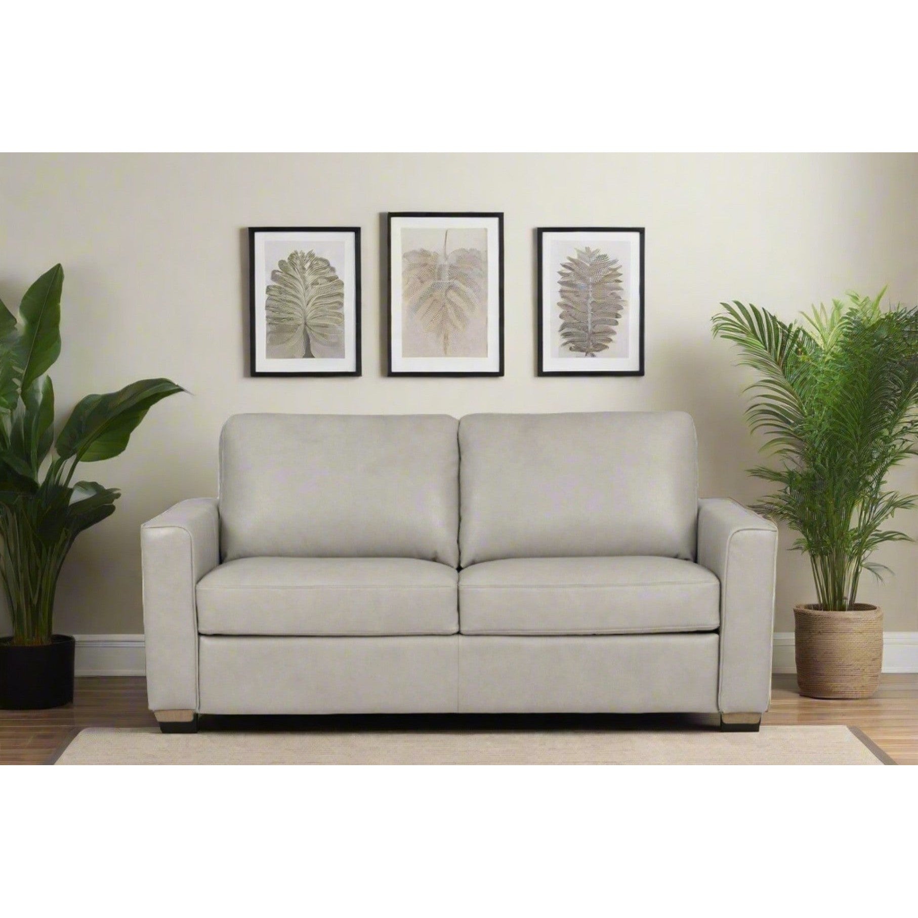 Livorno Leather 59" Full Pop-Up Sleeper Loveseat in Pearl Leather with Cool Memory Foam Mattress