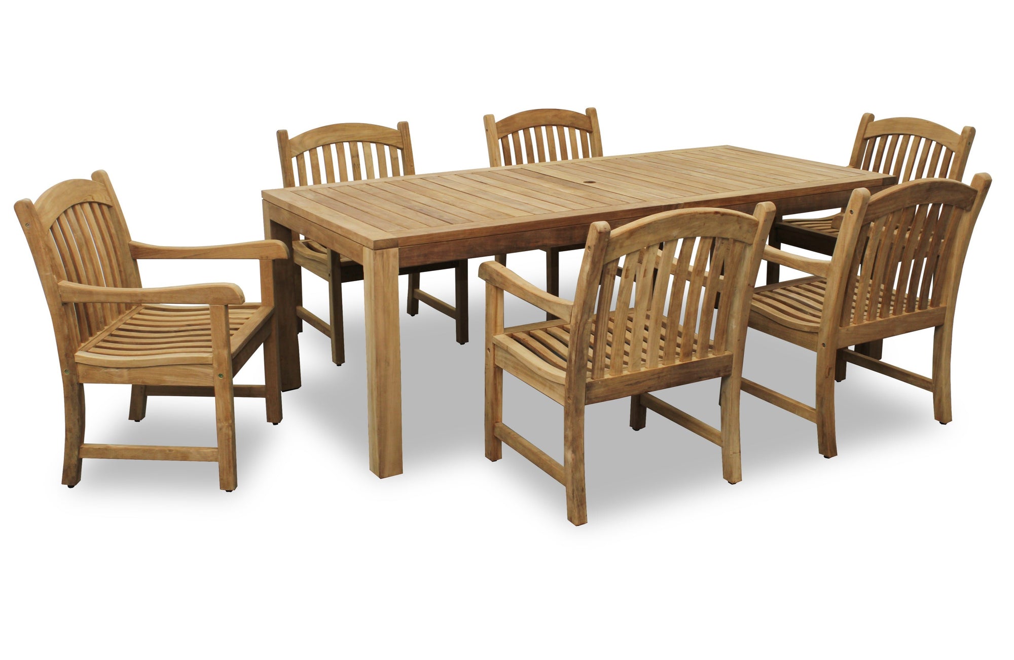 Teak Banquet 9pc Outdoor Dining Set (Teak Extendable Table 88-118" with 8 Teak Tista Armchairs +FREE Cushions +FREE Umbrella +FREE Cover)