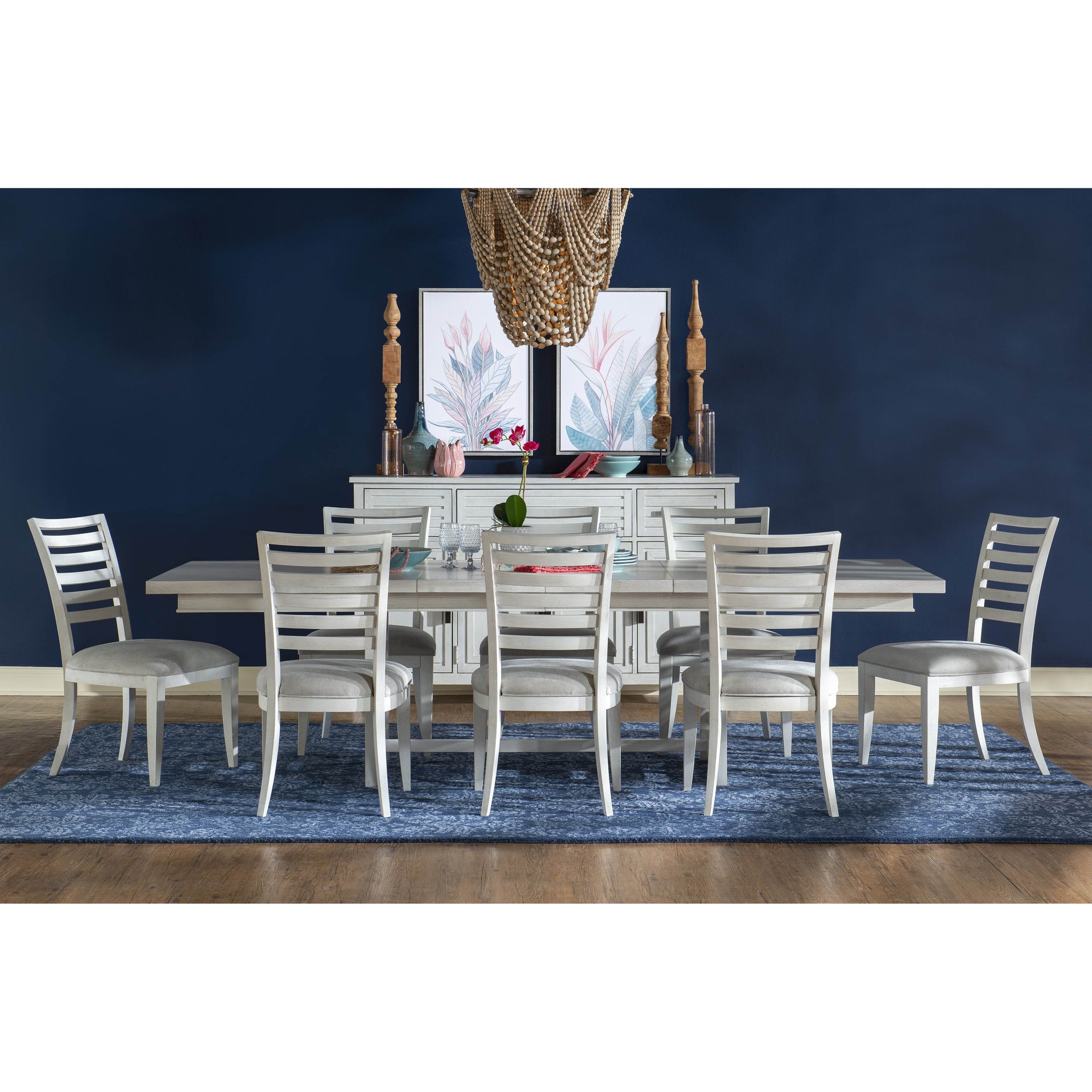 Coastal White Trestle 7-Pc Dining Set (Extendable Table 76"-112" +6 Chairs)