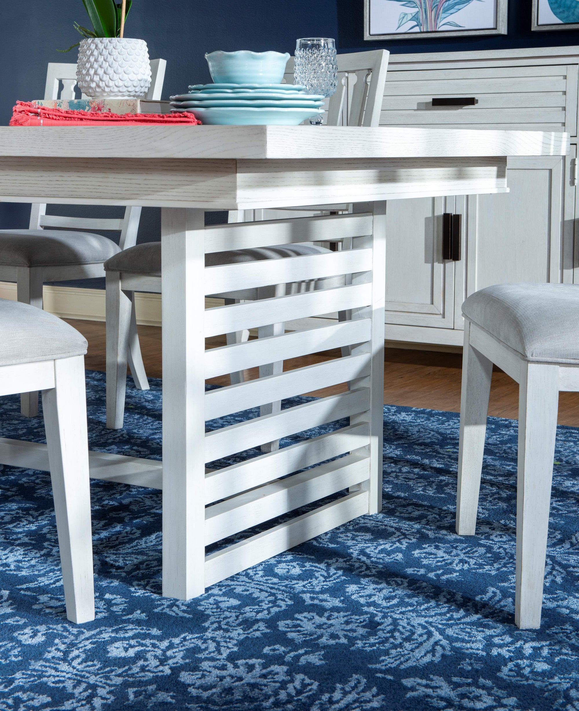 Coastal White Trestle 7-Pc Dining Set (Extendable Table 76"-112" +6 Chairs)