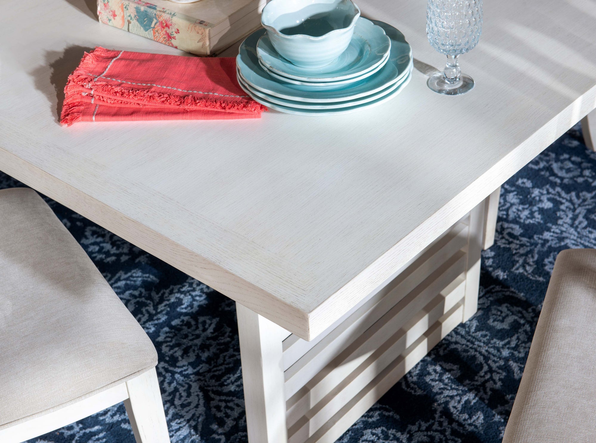 Coastal White Trestle 7-Pc Dining Set (Extendable Table 76"-112" +6 Chairs)