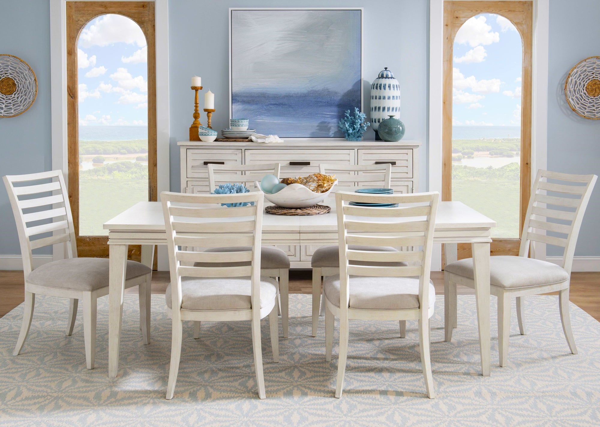 Coastal White Dining Set 7-Pc Extendable (74-92")