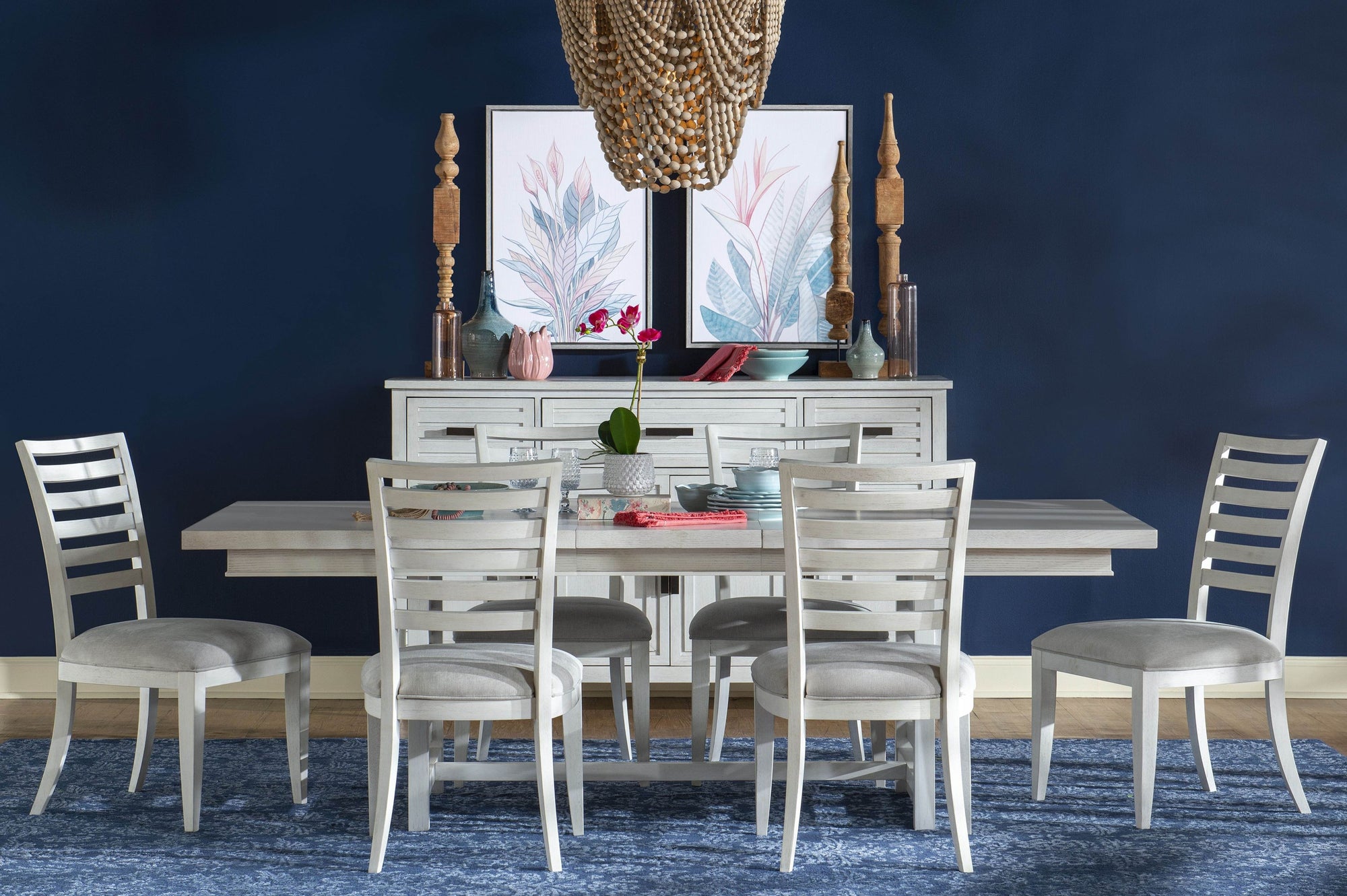 Coastal White Trestle 7-Pc Dining Set (Extendable Table 76"-112" +6 Chairs)