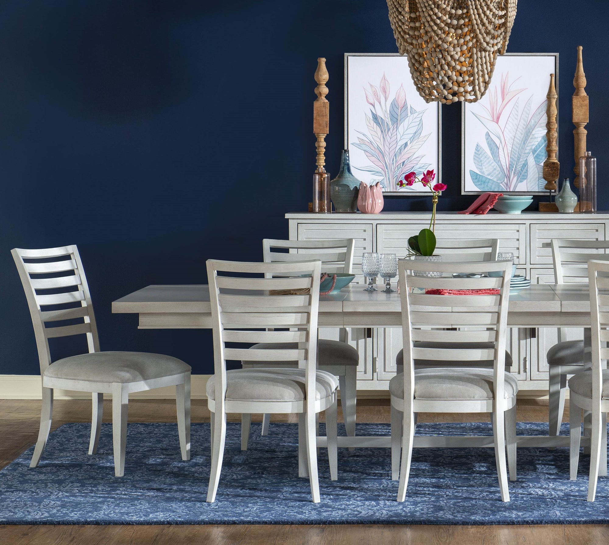 Coastal White Trestle 7-Pc Dining Set (Extendable Table 76"-112" +6 Chairs)