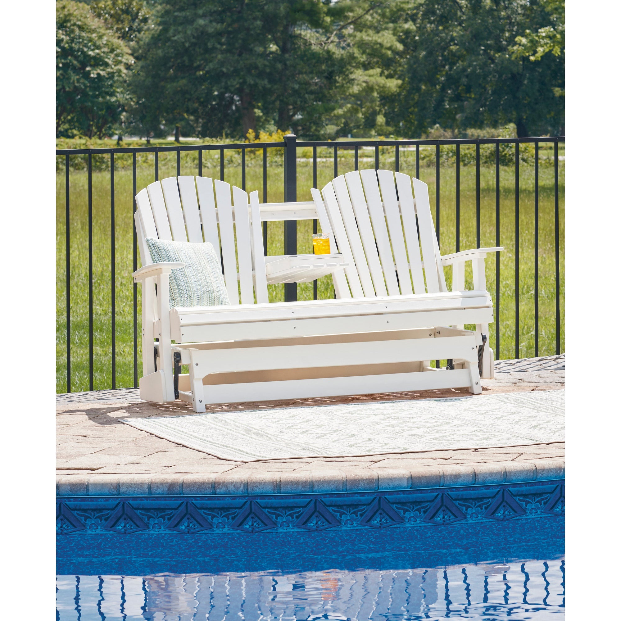 Poly White Outdoor 67" Swivel Glider Loveseat