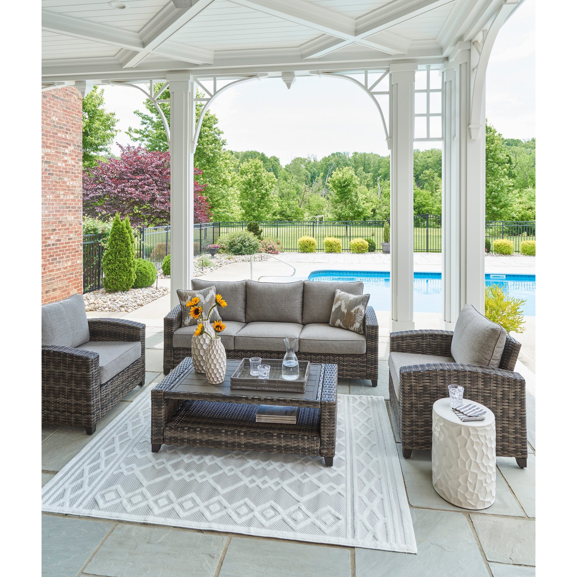 Mystic 4-Piece Outdoor Deep Seating Set (Sofa +2 Club Chairs +Coffee Table)