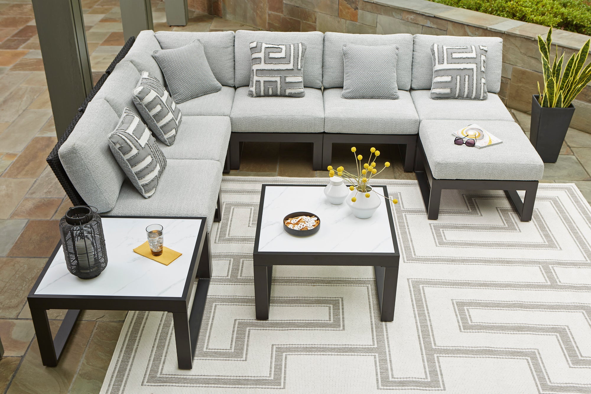 Modern Modular Outdoor 28" Square Ottoman with Cushion