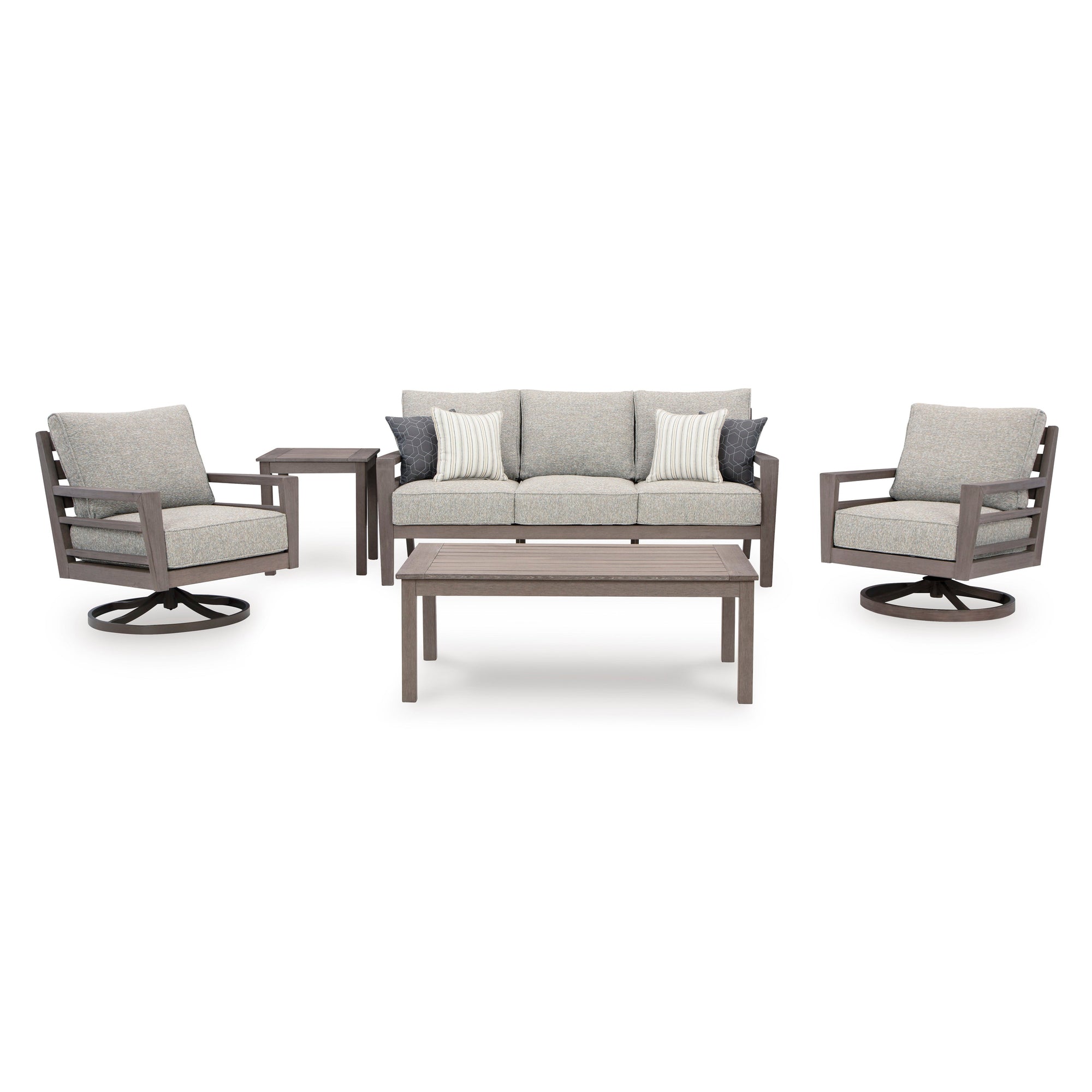 Poly Teak Taupe 6-Pc Outdoor Deep Seating (Sofa + 2 Swivel Club Chairs + Coffee Table + 2 End Table)