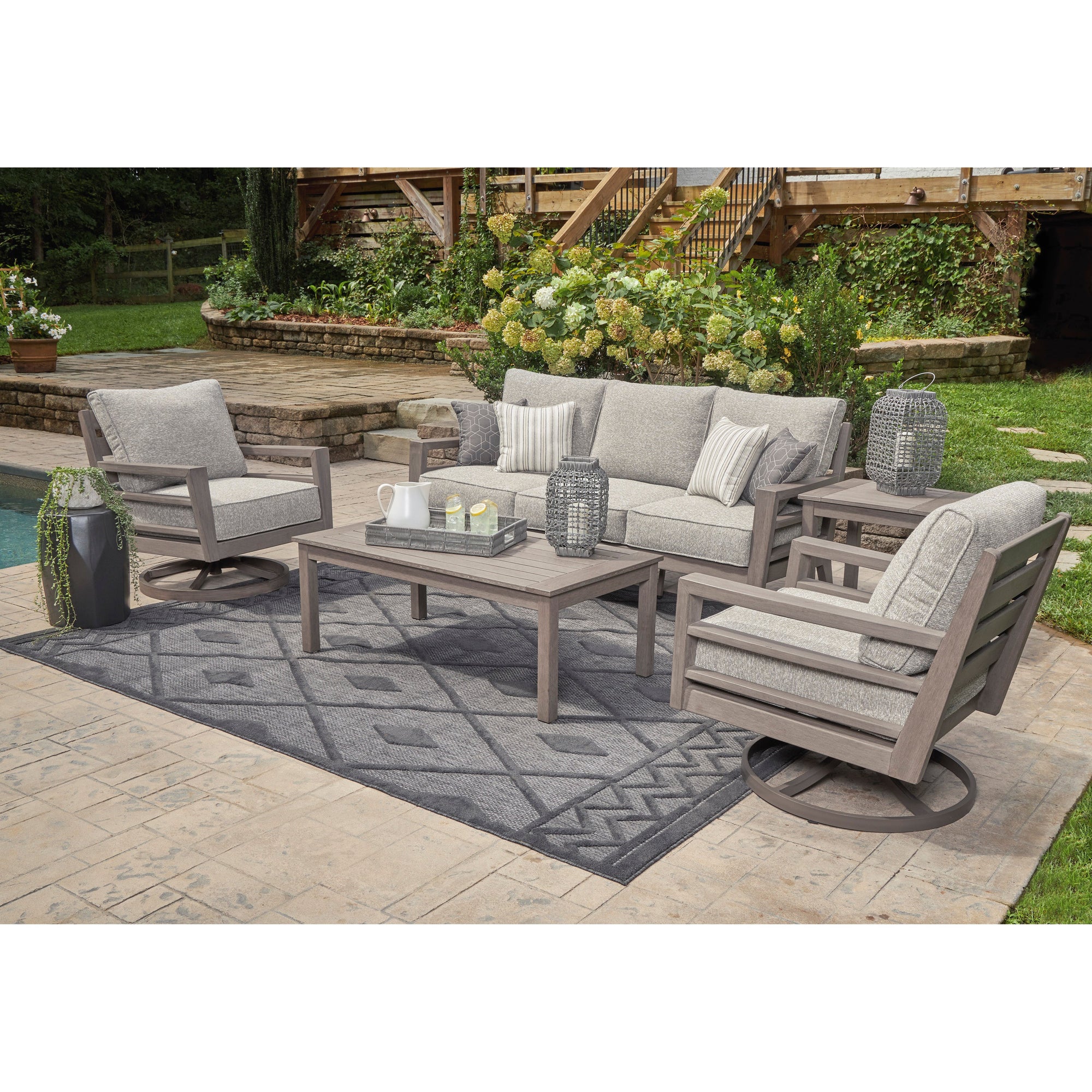 Poly Teak Taupe 6-Pc Outdoor Deep Seating (Sofa + 2 Swivel Club Chairs + Coffee Table + 2 End Table)