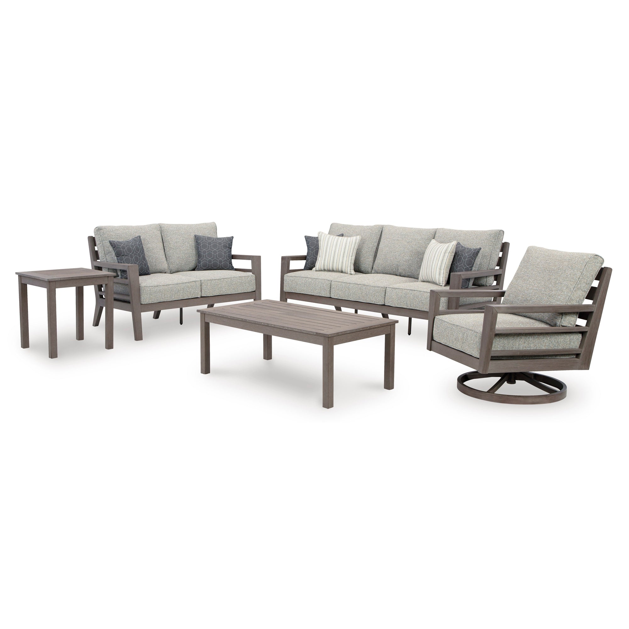 Poly Teak Taupe 6-Pc Outdoor Deep Seating (Sofa + 2 Swivel Club Chairs + Coffee Table + 2 End Table)