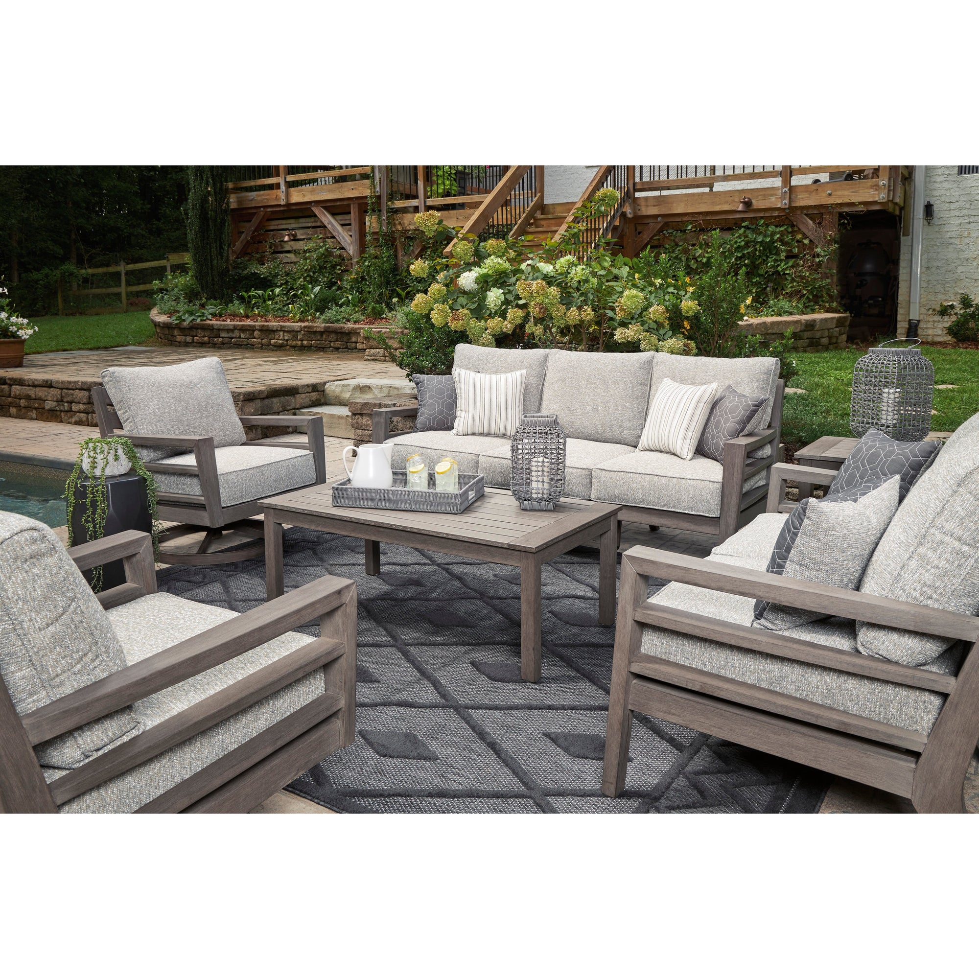 Poly Teak Taupe 6-Pc Outdoor Deep Seating (Sofa + 2 Swivel Club Chairs + Coffee Table + 2 End Table)