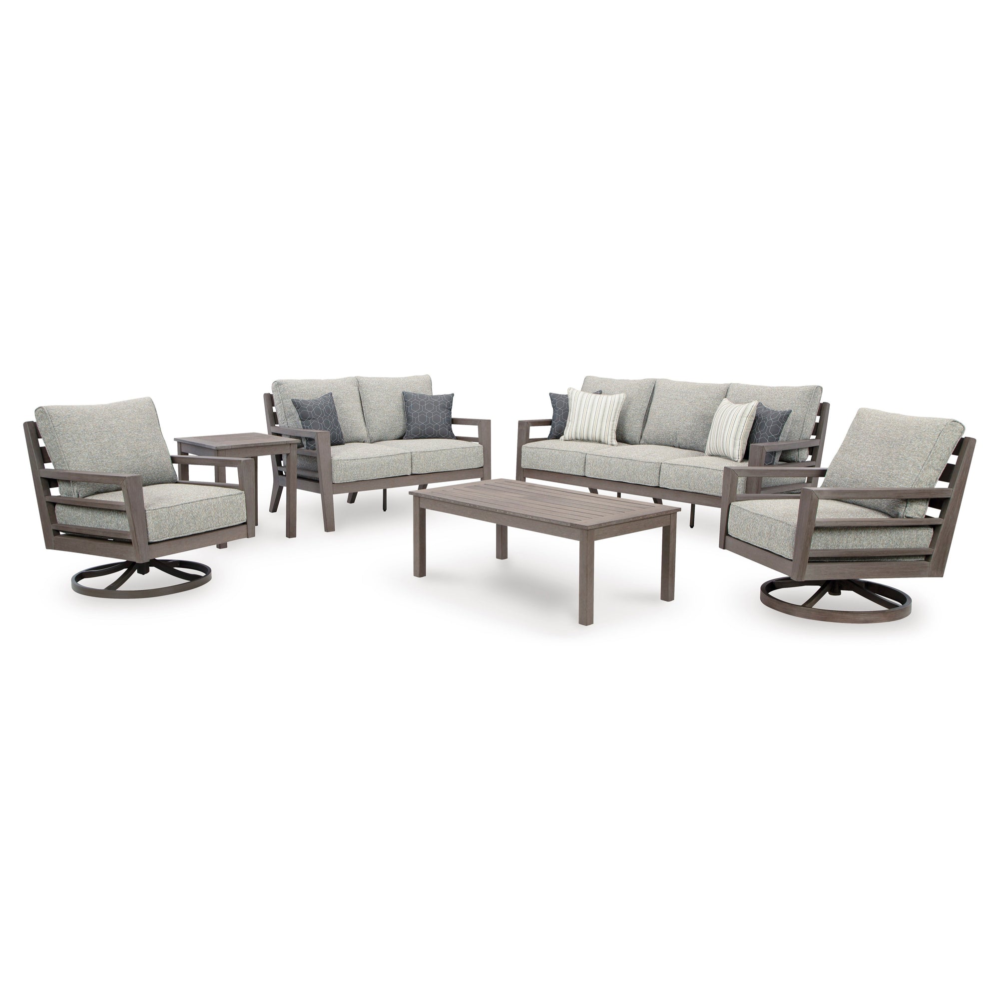 Poly Teak Taupe 6-Pc Outdoor Deep Seating (Sofa + 2 Swivel Club Chairs + Coffee Table + 2 End Table)