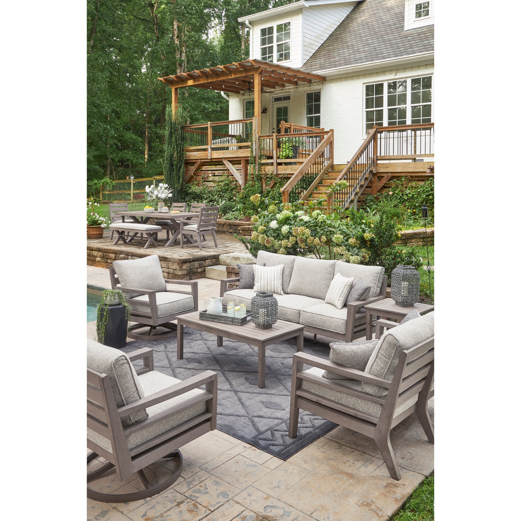 Poly Teak Taupe 6-Pc Outdoor Deep Seating (Sofa + 2 Swivel Club Chairs + Coffee Table + 2 End Table)