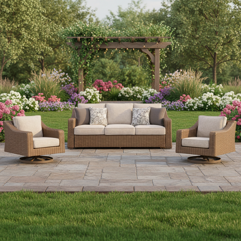 Fire Island Mist* 3-Piece Outdoor Seating Set (Sofa +2 Swivel Rockers)