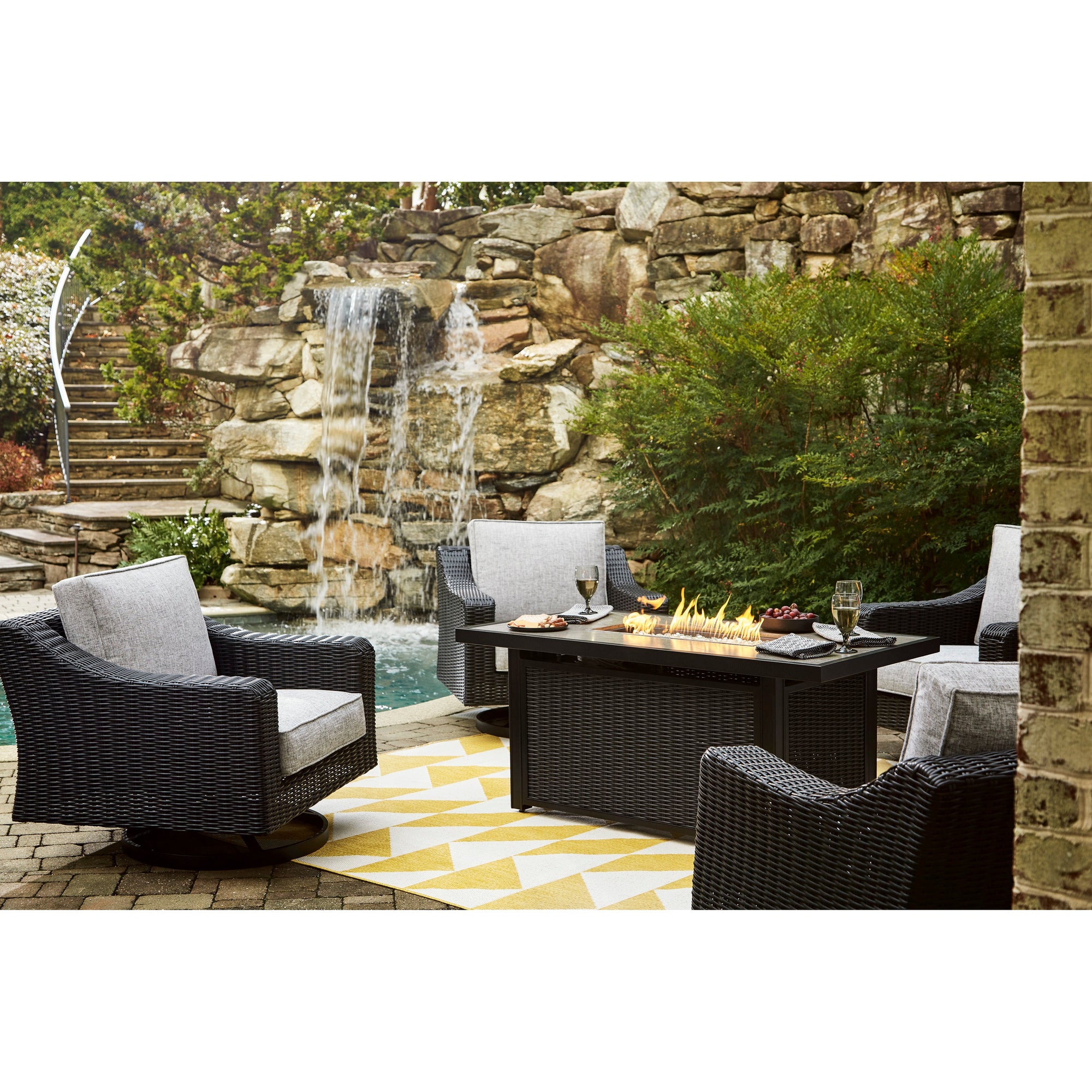 Fire Island Outdoor 58" Black Firepit Table - NEW