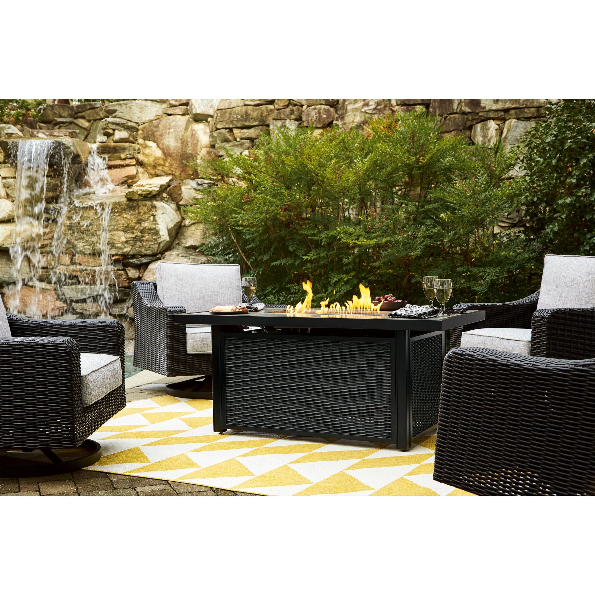 Fire Island Outdoor 58" Black Firepit Table - NEW