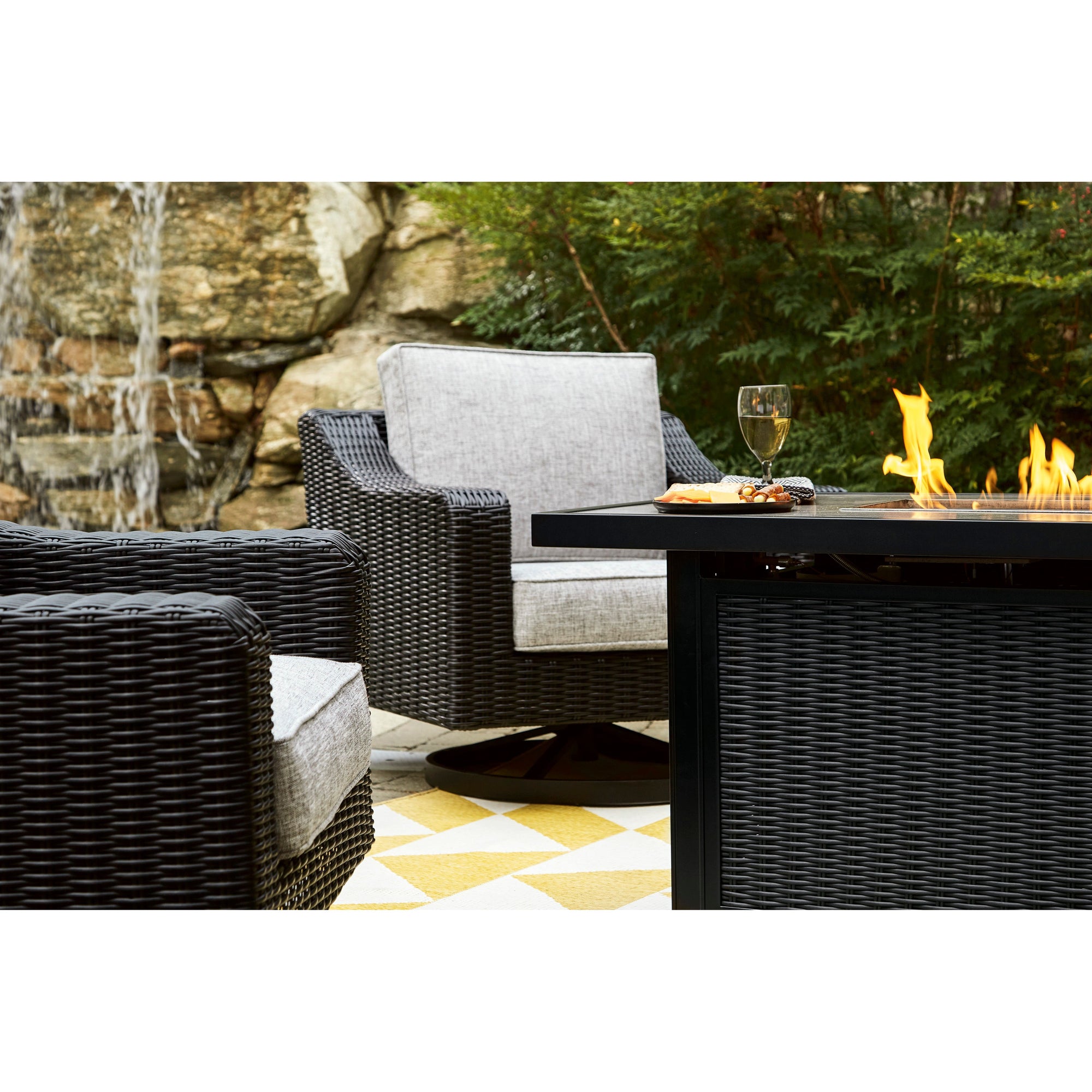 Fire Island Outdoor 58" Black Firepit Table - NEW