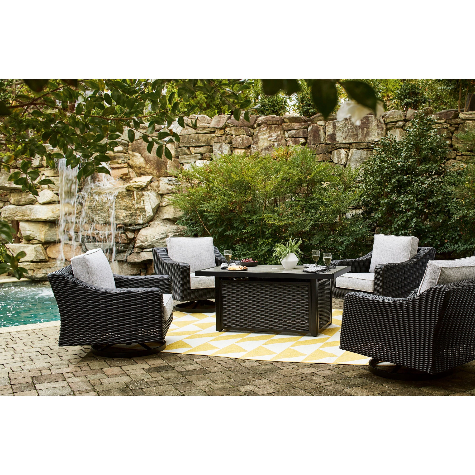Fire Island Outdoor 58" Black Firepit Table - NEW