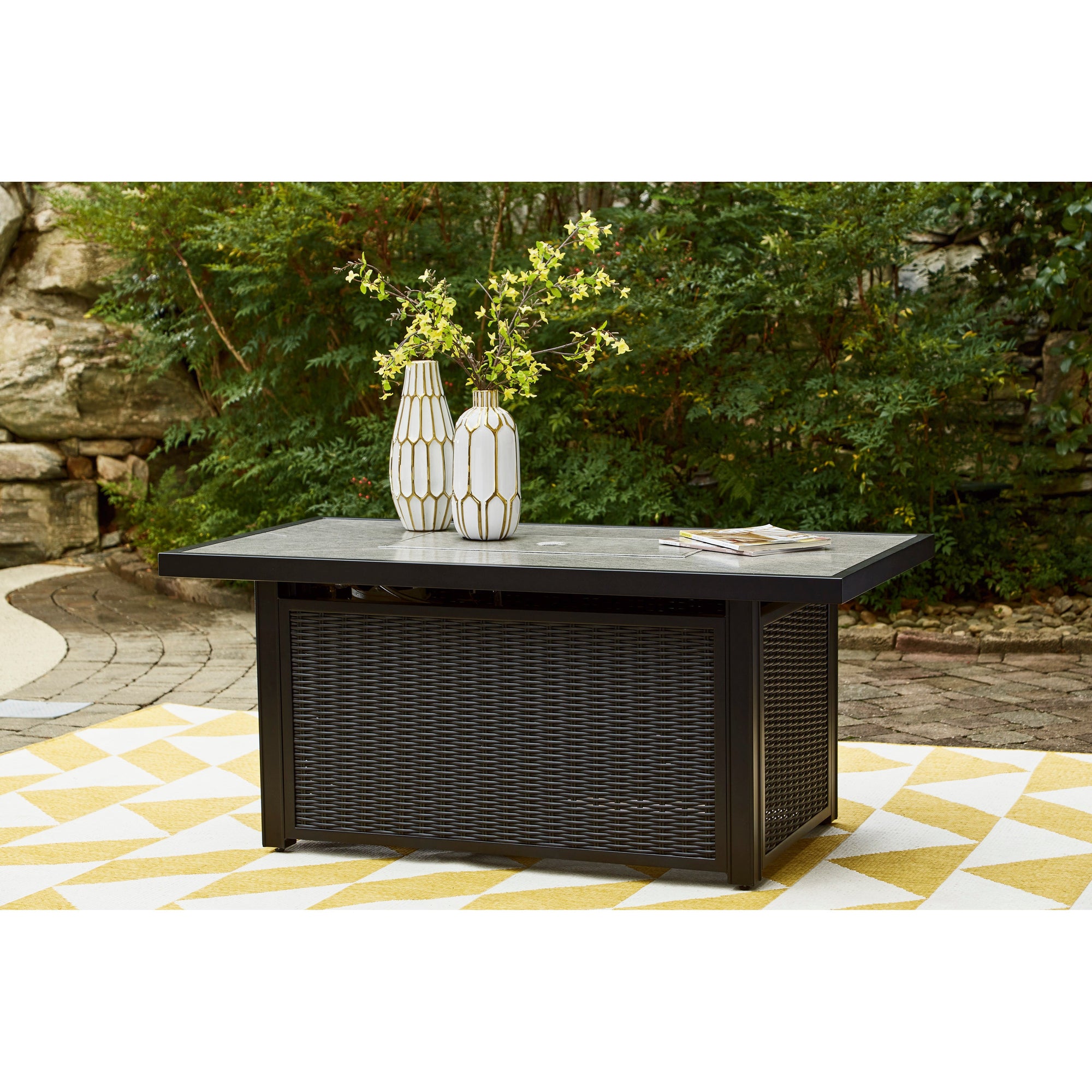 Fire Island Outdoor 58" Black Firepit Table - NEW