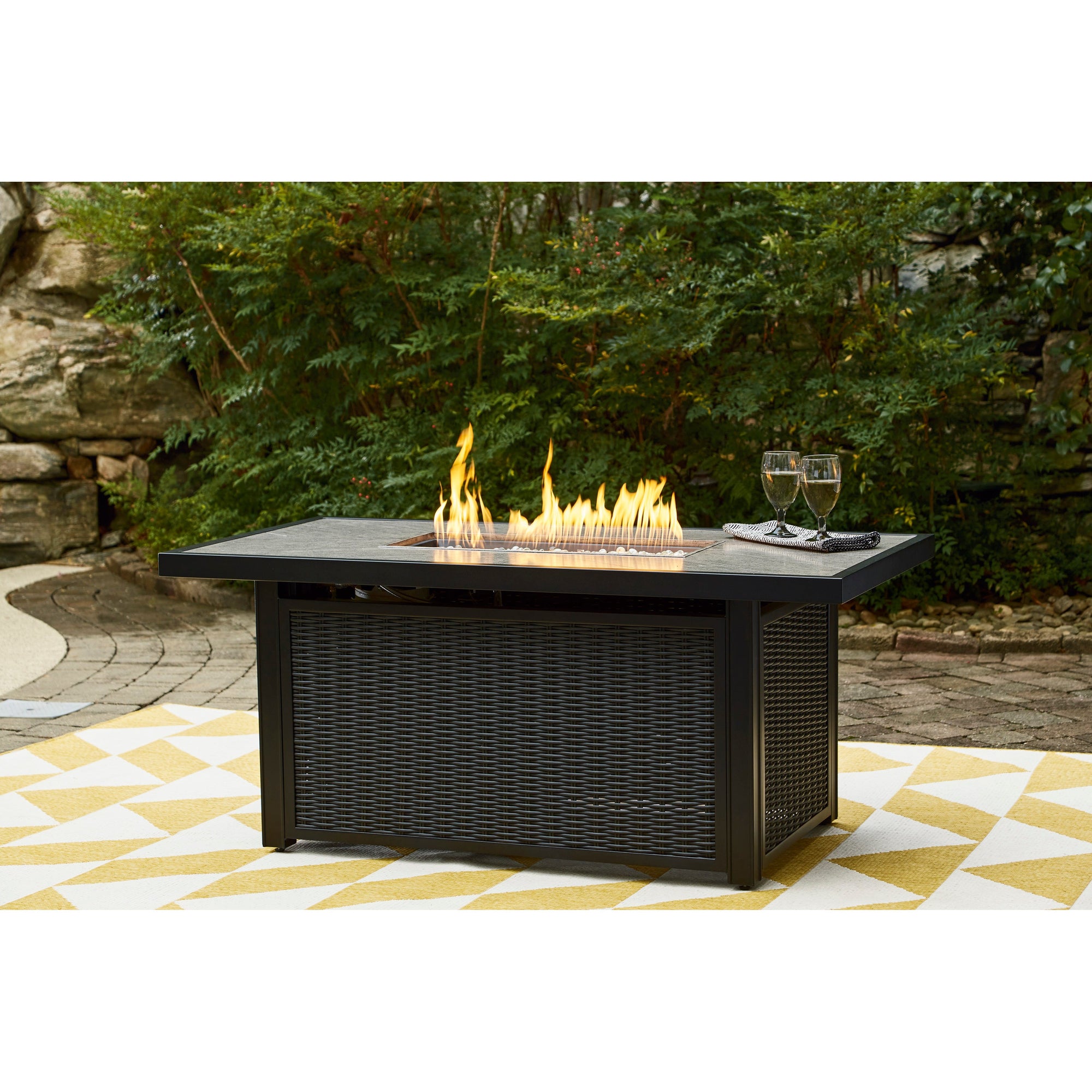 Fire Island Outdoor 58" Black Firepit Table - NEW