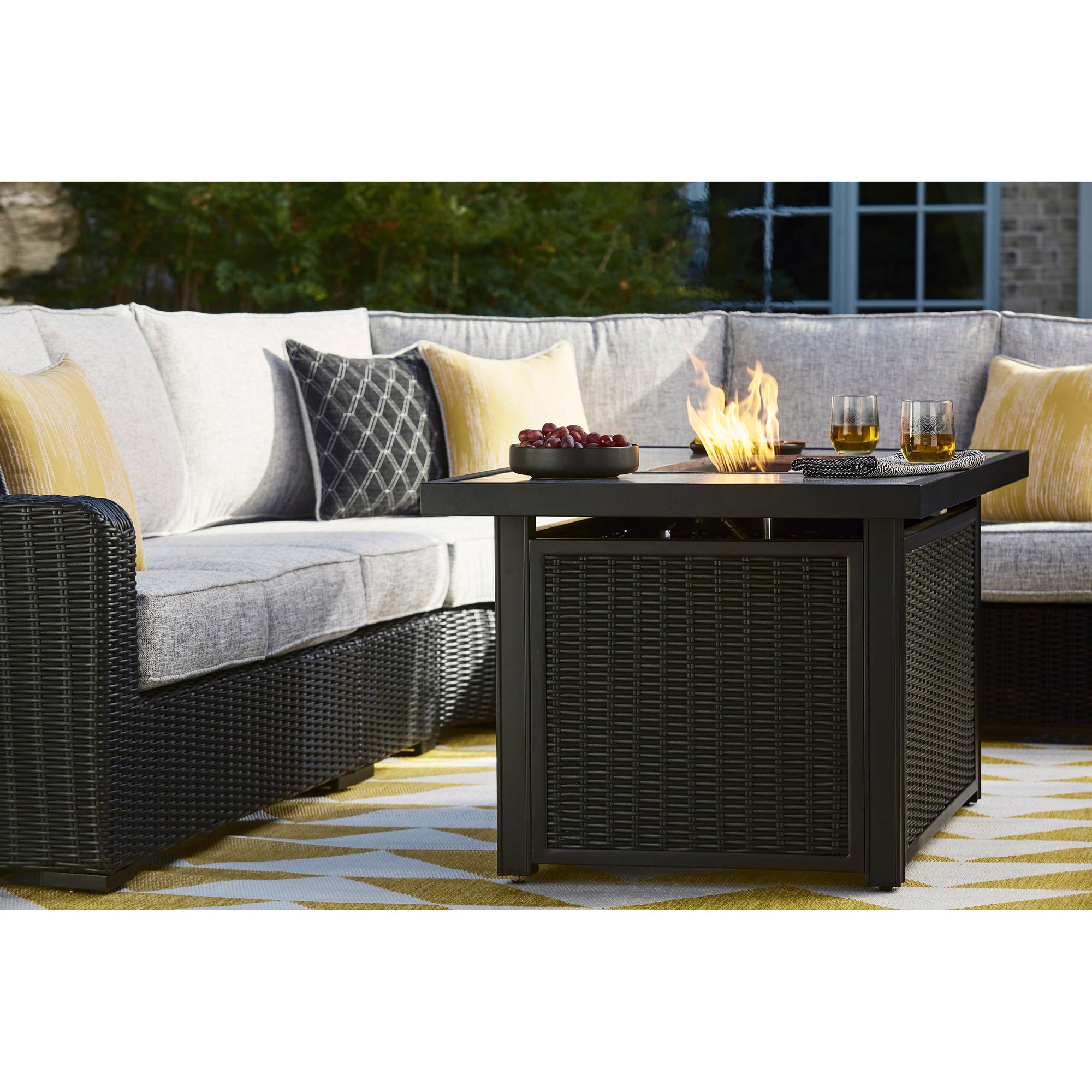 Fire Island Outdoor 58" Black Firepit Table - NEW