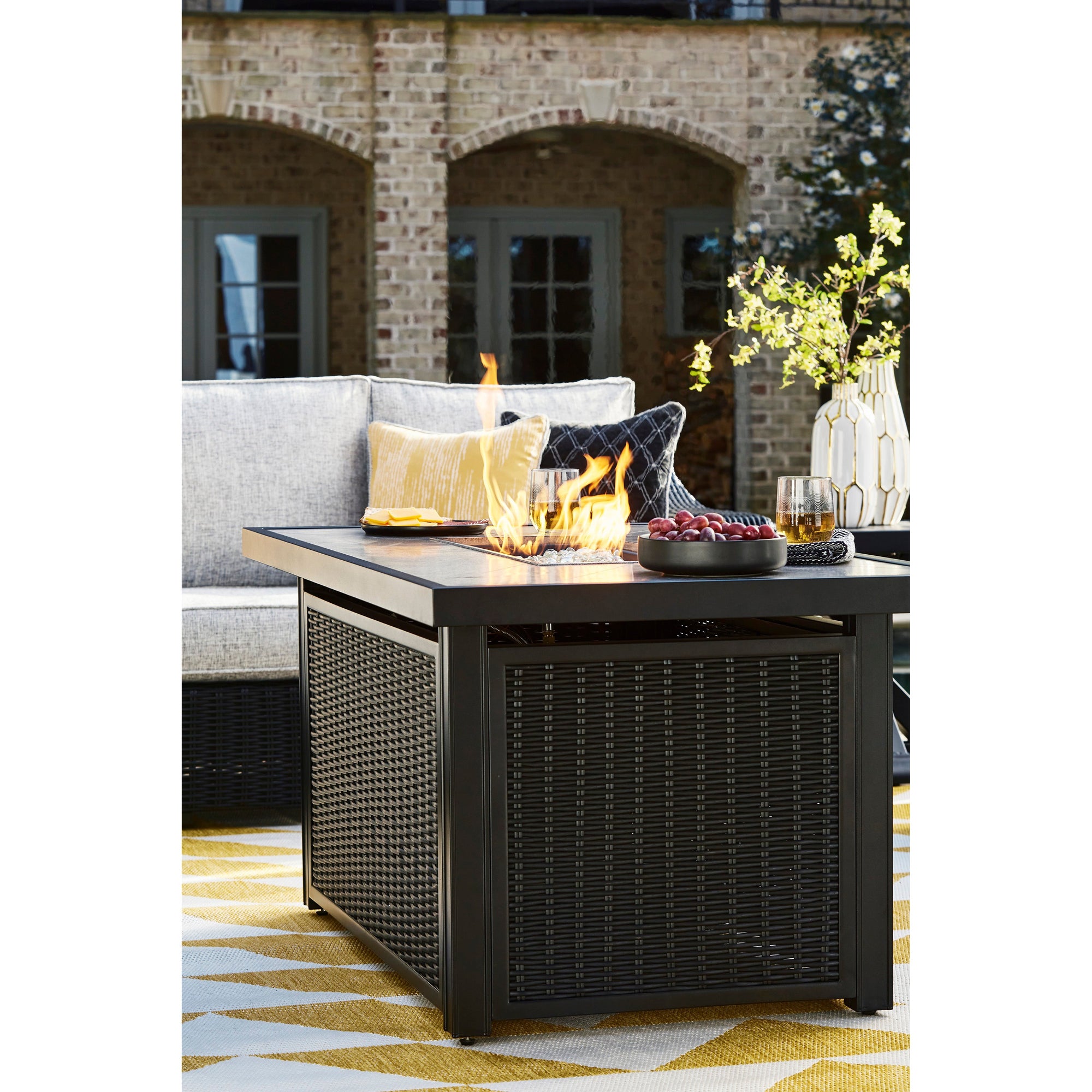 Fire Island Outdoor 58" Black Firepit Table - NEW