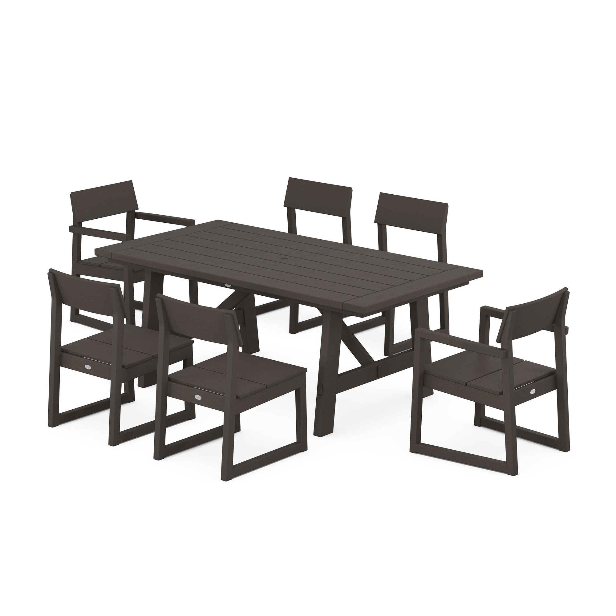Polywood EDGE 7-Piece 78" Outdoor Dining Set Shown in Vintage Coffee - other colors available