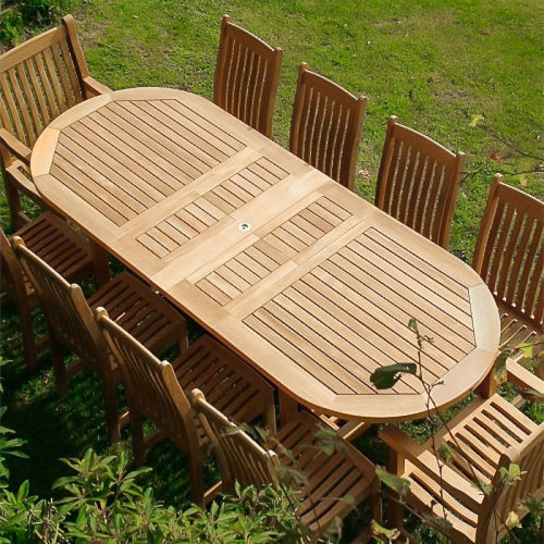 Harbour Teak Outdoor Dining Set (Teak Extendable Oval Table 71-95" with 6 Teak Tista Armchairs +FREE Cushions +FREE Cover +FREE Umbrella)