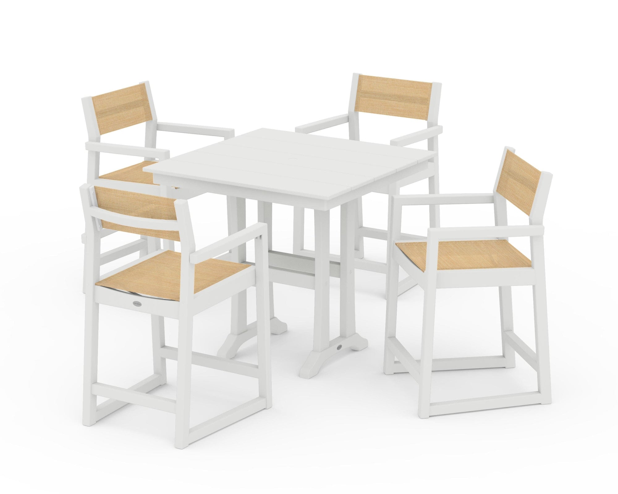 EDGE Sling Arm Chair 5-Piece Farmhouse Counter Set with Trestle Legs