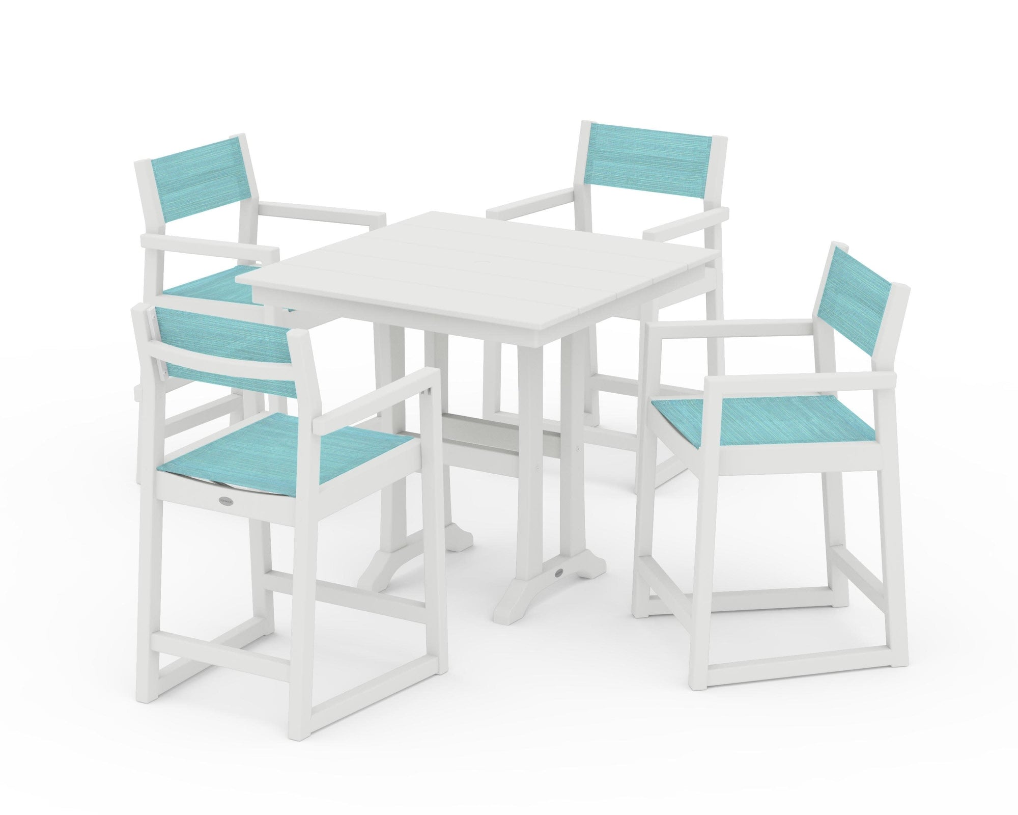 EDGE Sling Arm Chair 5-Piece Farmhouse Counter Set with Trestle Legs