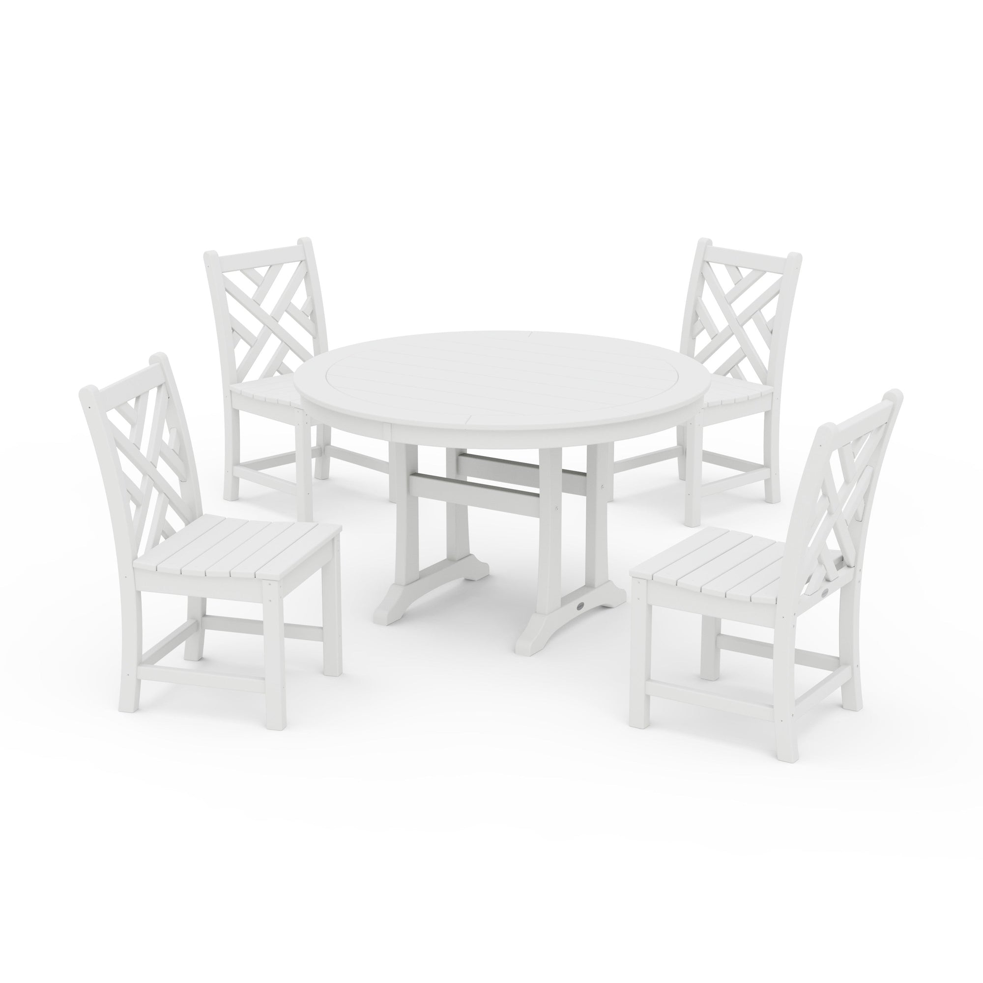 Chippendale Side Chair 5-Piece Round Dining Set With Trestle Legs