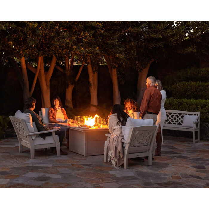 Polywood Chinoiserie Outdoor 4pc Seating Set with Sofa in Sand & Dune Cushions