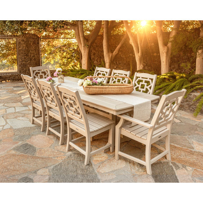 Polywood Chinoiserie 9-Piece Farmhouse 97" Dining Set by Martha Stewart