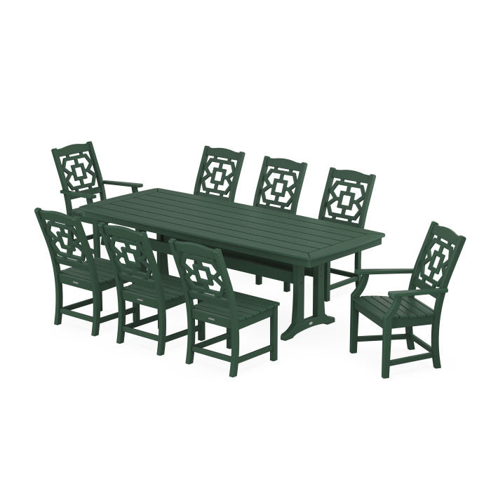 Polywood Chinoiserie 9-Piece Farmhouse 97" Dining Set by Martha Stewart