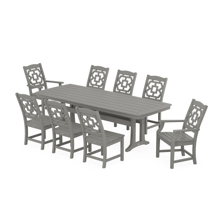 Polywood Chinoiserie 9-Piece Farmhouse 97" Dining Set by Martha Stewart